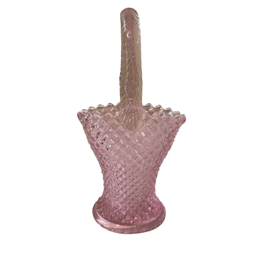 Westmoreland English Hobnail Pink Glass Basket Handled Vintage Art Glass
